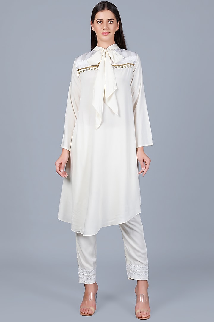 Off-White Coin Embroidered Tunic by Gulabo By Abu Sandeep at Pernia's Pop Up Shop