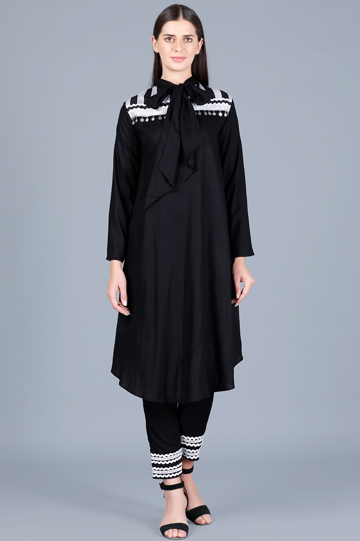 Black Coin Embroidered Tunic by Gulabo By Abu Sandeep at Pernia's Pop Up Shop