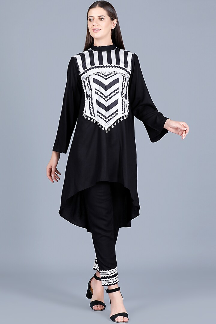 Black Coin Embroidered Tunic by Gulabo By Abu Sandeep at Pernia's Pop Up Shop