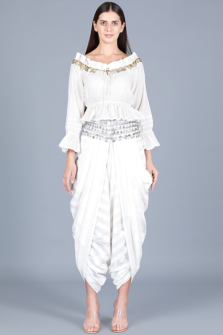 Off-White Embroidered Top by Gulabo By Abu Sandeep at Pernia's Pop Up Shop
