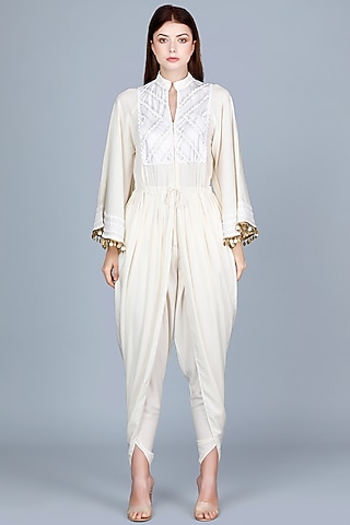 Off-White Embroidered Jumpsuit by Gulabo By Abu Sandeep