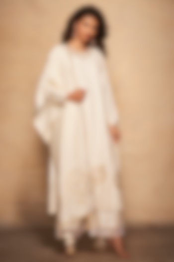 Off-White Chanderi Silk Embroidered Straight Pants by Gulabo By Abu Sandeep at Pernia's Pop Up Shop