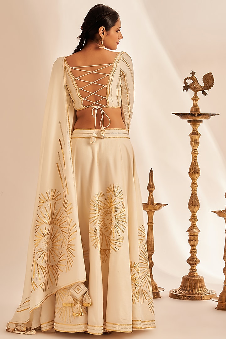 Off-White Chanderi Silk Embroidered Blouse by Gulabo By Abu Sandeep at Pernia's Pop Up Shop