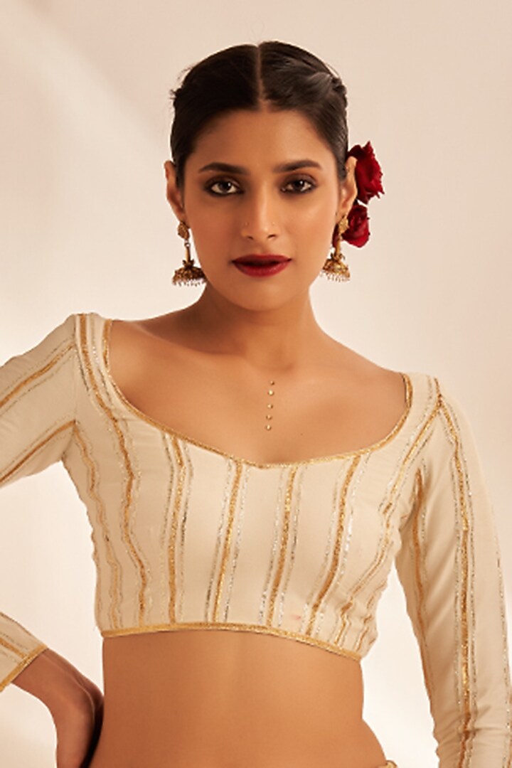 Off-White Chanderi Silk Embroidered Blouse by Gulabo By Abu Sandeep at Pernia's Pop Up Shop