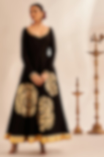 Black Chanderi Silk Embroidered Party Wear Anarkali by Gulabo By Abu Sandeep at Pernia's Pop Up Shop