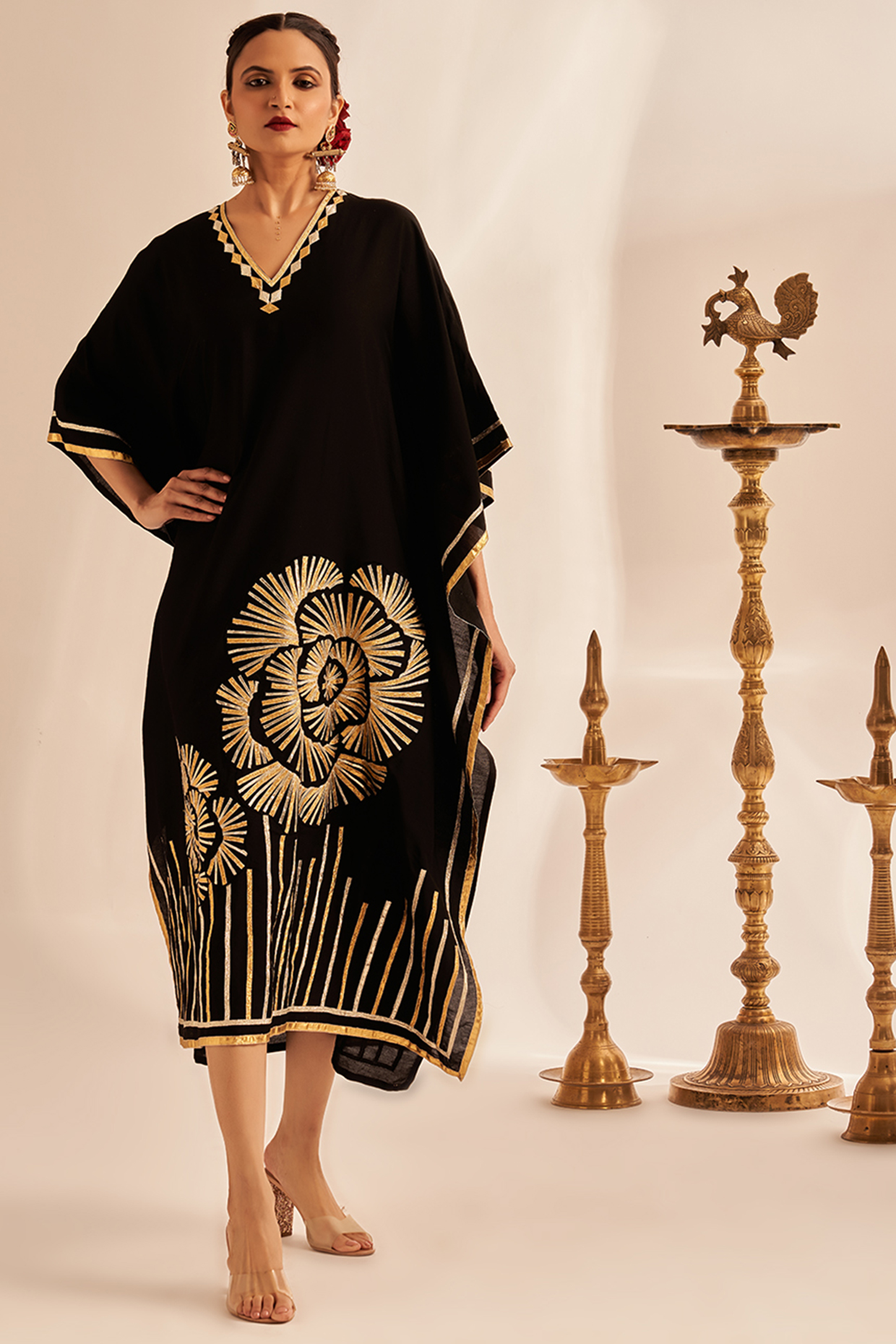 Black Chanderi Silk Embellished Kaftan by Gulabo By Abu Sandeep at Pernia's Pop Up Shop