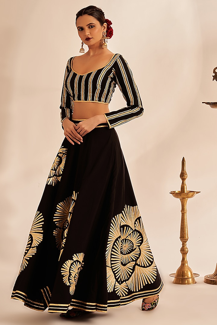 Black Chanderi Silk Embroidered Blouse by Gulabo By Abu Sandeep