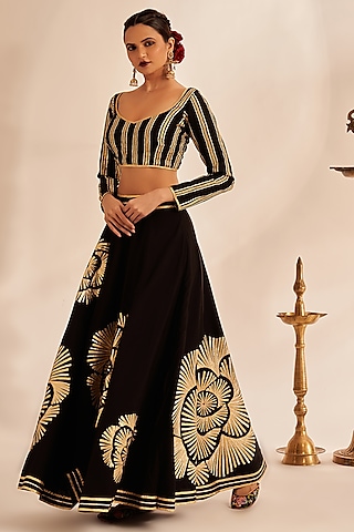 Black Chanderi Silk Embroidered Blouse by Gulabo By Abu Sandeep