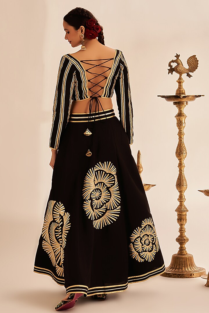 Black Chanderi Silk Embroidered Blouse by Gulabo By Abu Sandeep at Pernia's Pop Up Shop