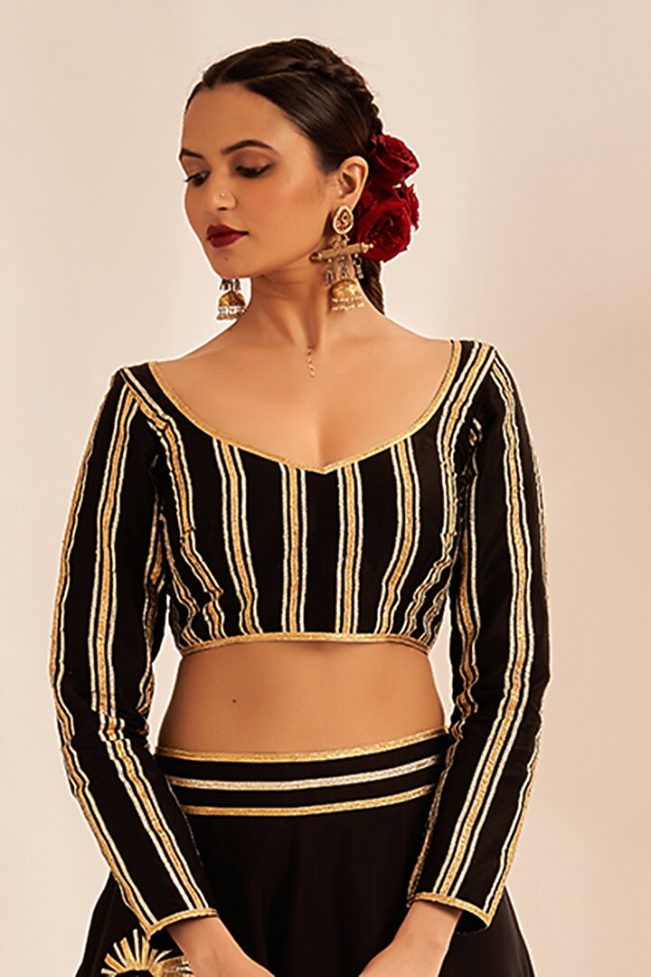 Black Chanderi Silk Embroidered Blouse by Gulabo By Abu Sandeep at Pernia's Pop Up Shop