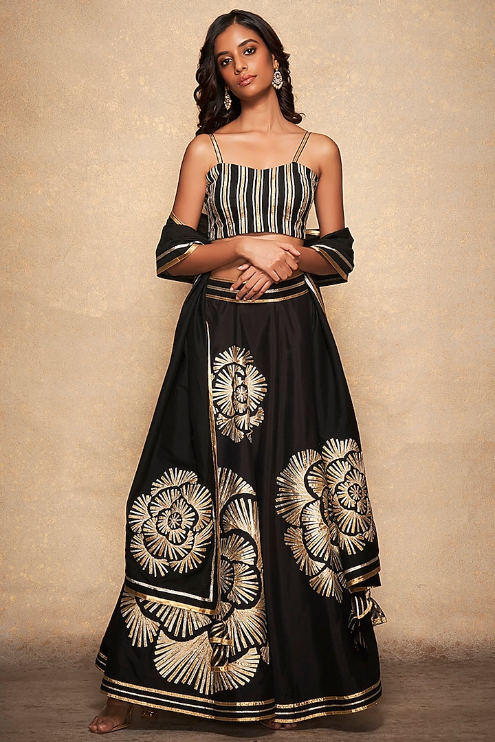 Black Chanderi Silk Embellished Bralette by Gulabo By Abu Sandeep