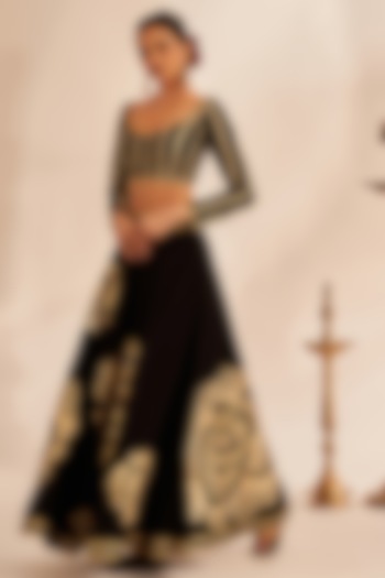 Black Chanderi Silk Embroidered Skirt by Gulabo By Abu Sandeep at Pernia's Pop Up Shop