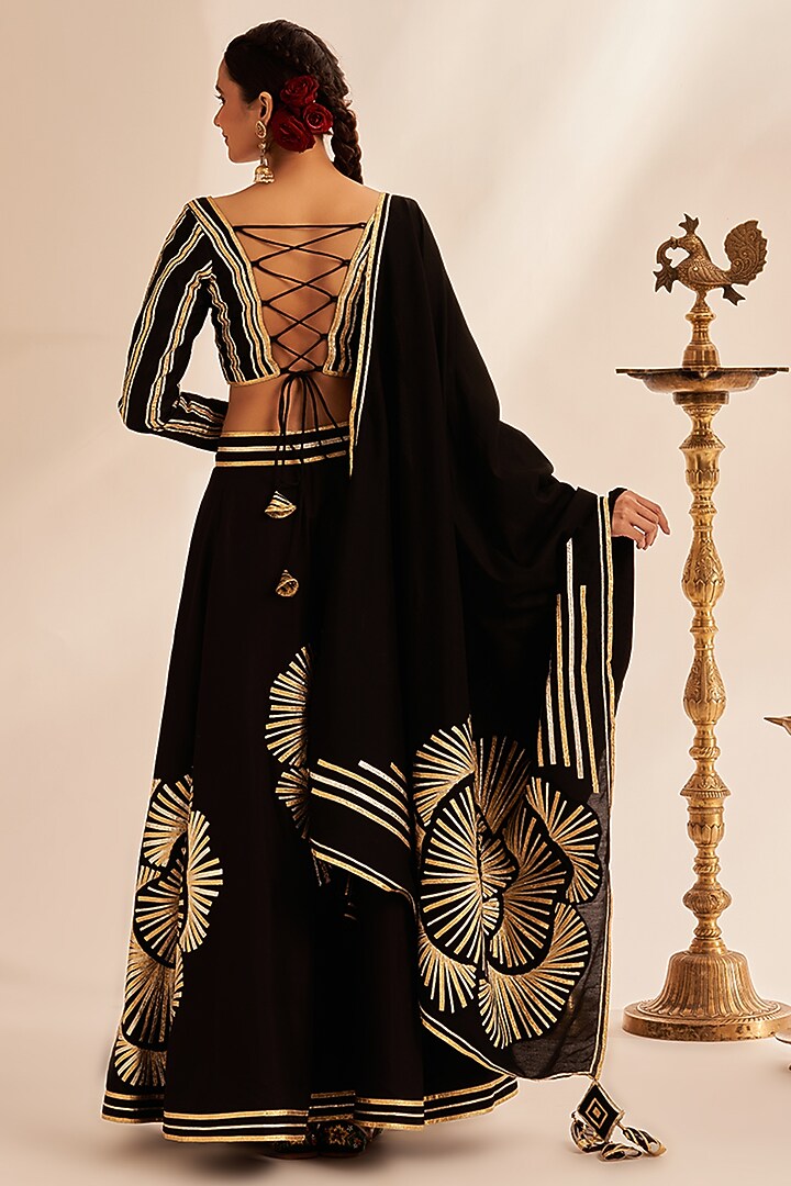 Black Chanderi Silk Gota Embroidered Dupatta by Gulabo By Abu Sandeep at Pernia's Pop Up Shop