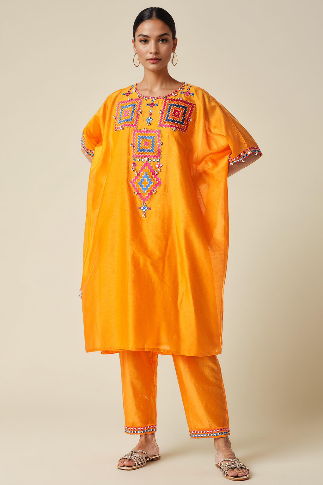 Mango Chanderi Ikat Applique Kaftan by Gulabo By Abu Sandeep at Pernia's Pop Up Shop
