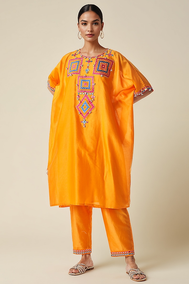 Mango Chanderi Ikat Applique Kaftan by Gulabo By Abu Sandeep at Pernia's Pop Up Shop