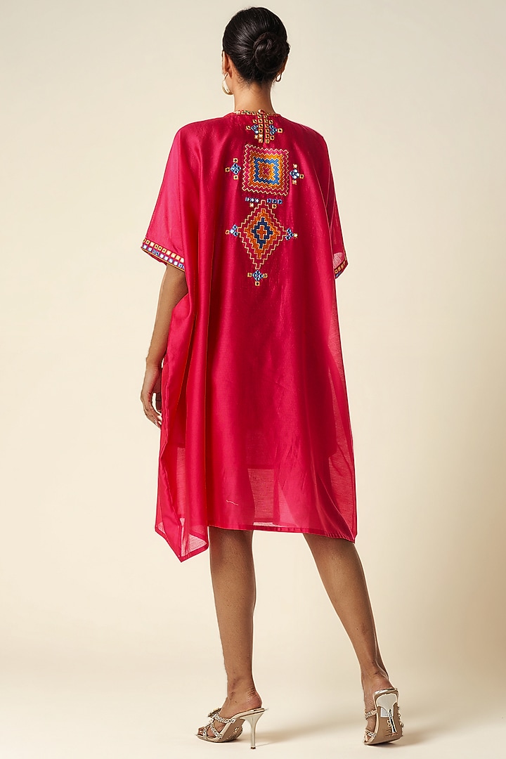 Pink Chanderi Ikat Applique Kaftan by Gulabo By Abu Sandeep at Pernia's Pop Up Shop