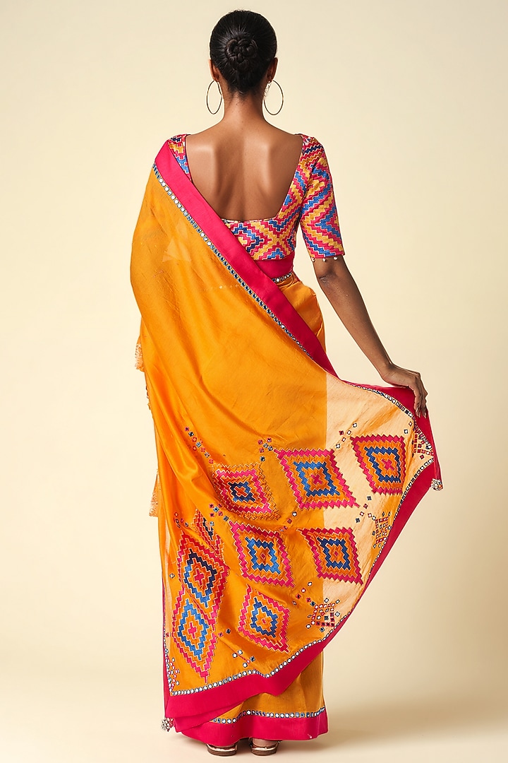 Mango Chanderi Ikat Applique Party Wear Saree by Gulabo By Abu Sandeep at Pernia's Pop Up Shop