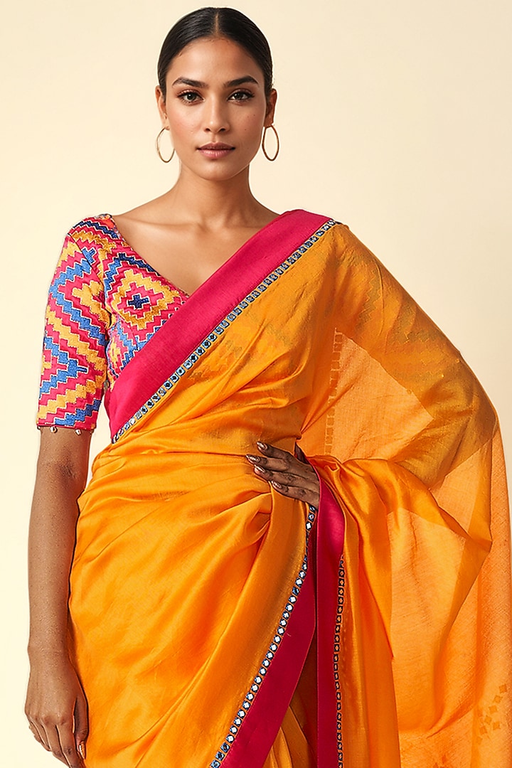 Mango Chanderi Ikat Applique Party Wear Saree by Gulabo By Abu Sandeep at Pernia's Pop Up Shop