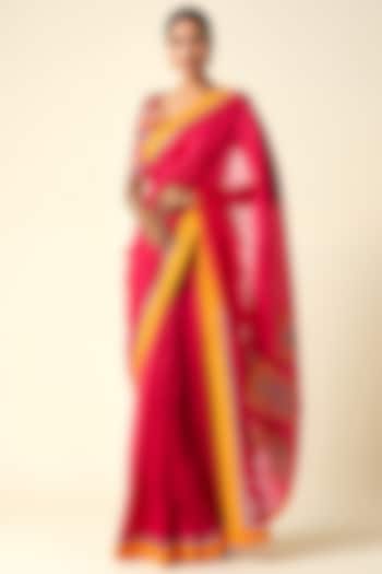 Pink Chanderi Ikat Applique Party Wear Saree by Gulabo By Abu Sandeep at Pernia's Pop Up Shop
