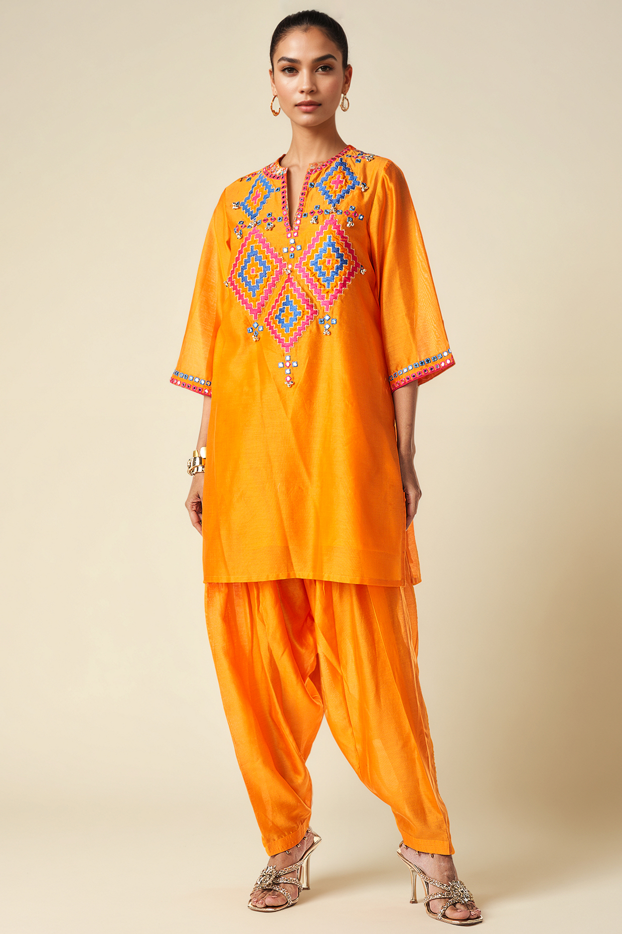 Mango Chanderi Ikat Motif Short Kurta by Gulabo By Abu Sandeep at Pernia's Pop Up Shop