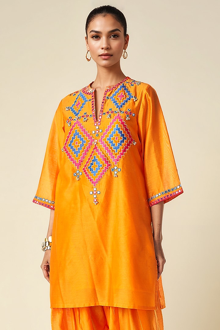 Mango Chanderi Ikat Motif Short Kurta by Gulabo By Abu Sandeep at Pernia's Pop Up Shop