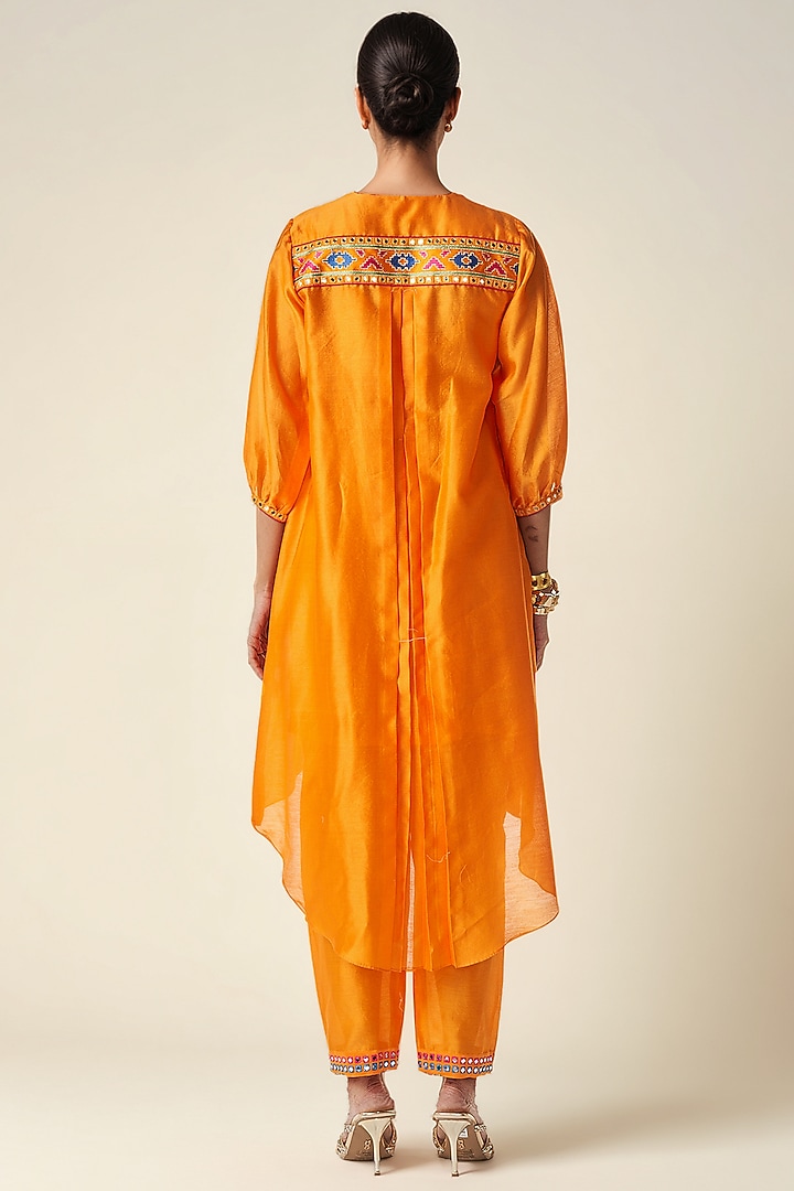 Mango Chanderi Ikat Applique & Mirror Work Kurta by Gulabo By Abu Sandeep at Pernia's Pop Up Shop