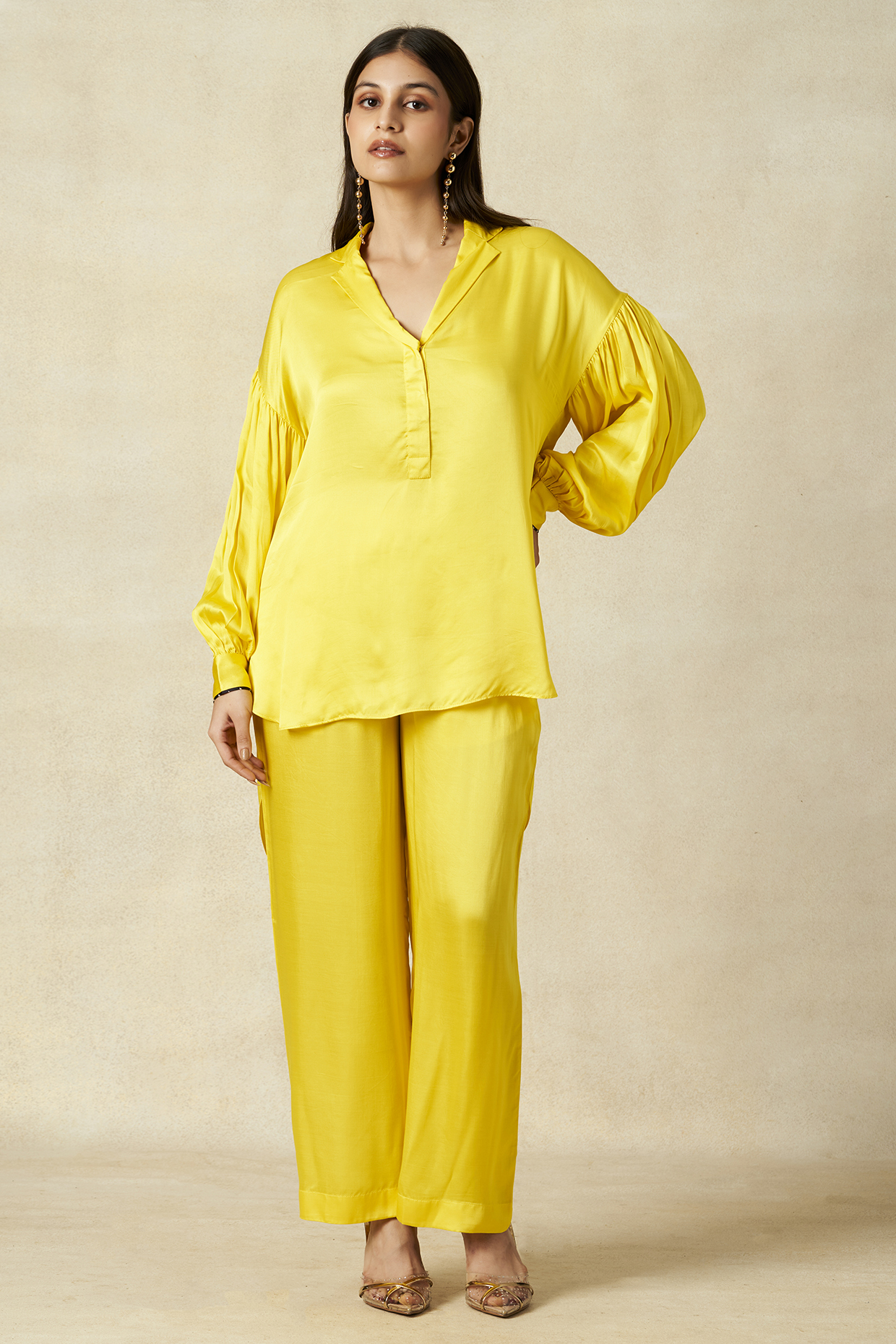 Yellow Modal Satin Co-Ord Set by Gulabo By Abu Sandeep at Pernia's Pop Up Shop