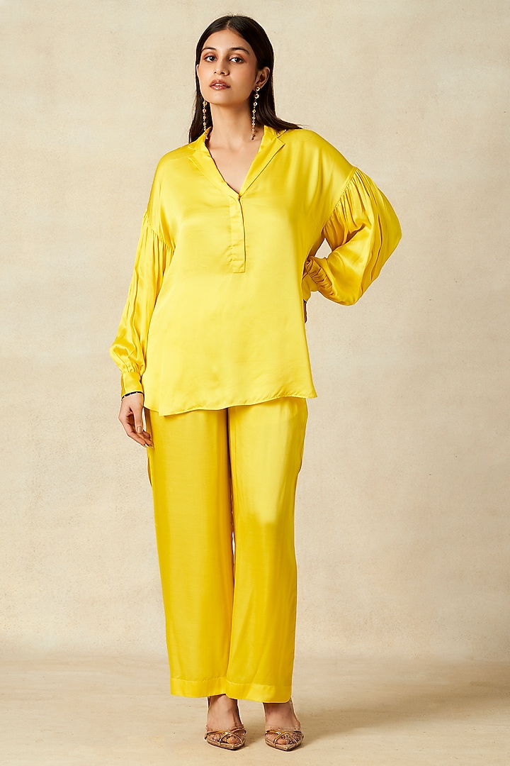 Yellow Modal Satin Co-Ord Set by Gulabo By Abu Sandeep at Pernia's Pop Up Shop