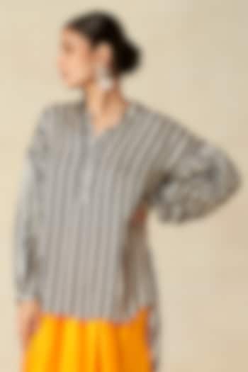 Black & White Modal Satin High-Low Shirt by Gulabo By Abu Sandeep at Pernia's Pop Up Shop