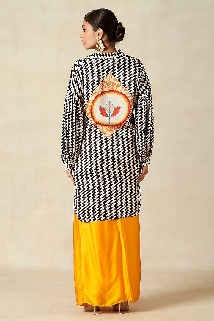 Black & White Modal Satin High-Low Shirt by Gulabo By Abu Sandeep at Pernia's Pop Up Shop