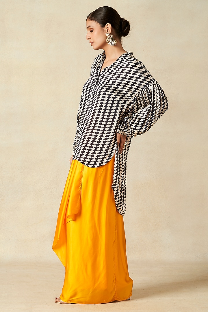 Black & White Modal Satin High-Low Shirt by Gulabo By Abu Sandeep at Pernia's Pop Up Shop