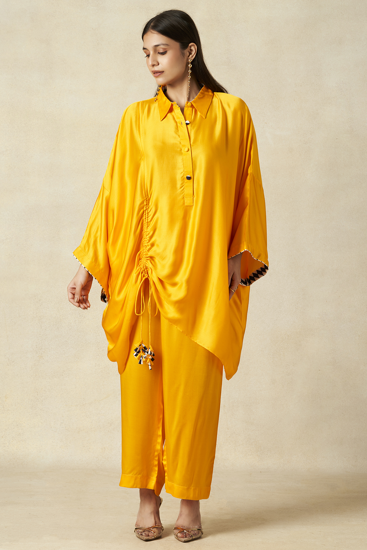 Mango Yellow Modal Satin Co-Ord Set by Gulabo By Abu Sandeep at Pernia's Pop Up Shop