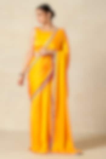 Mango Yellow Modal Satin Cowl Saree by Gulabo By Abu Sandeep at Pernia's Pop Up Shop