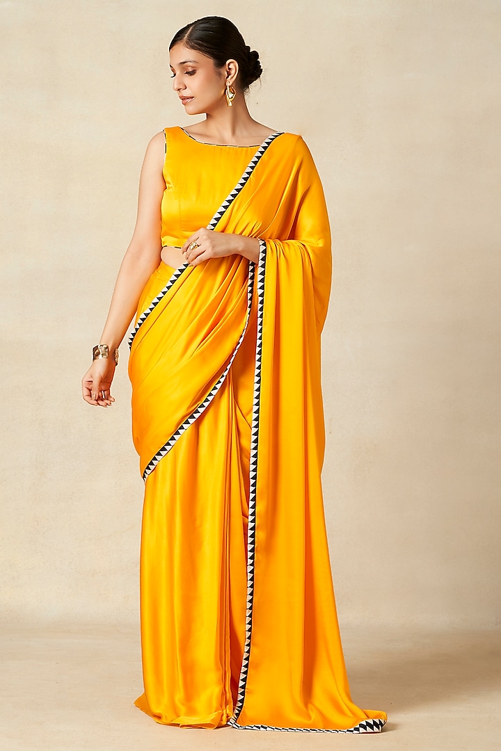 Mango Yellow Modal Satin Cowl Saree by Gulabo By Abu Sandeep at Pernia's Pop Up Shop