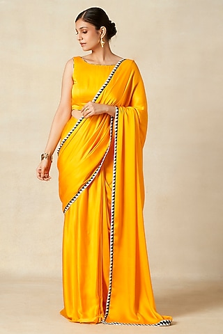 Mango Yellow Modal Satin Cowl Saree by Gulabo By Abu Sandeep