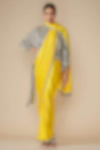 Yellow Modal Satin Pant Saree by Gulabo By Abu Sandeep at Pernia's Pop Up Shop