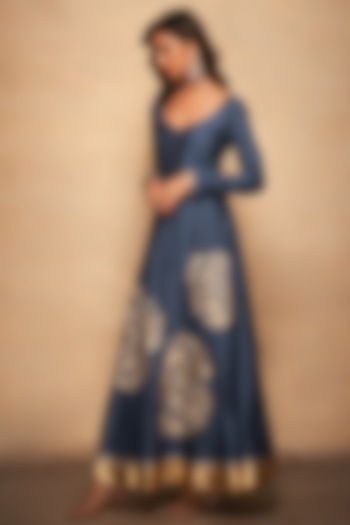 Blue Pure Chanderi Silk Embroidered Party Wear Anarkali by Gulabo By Abu Sandeep at Pernia's Pop Up Shop