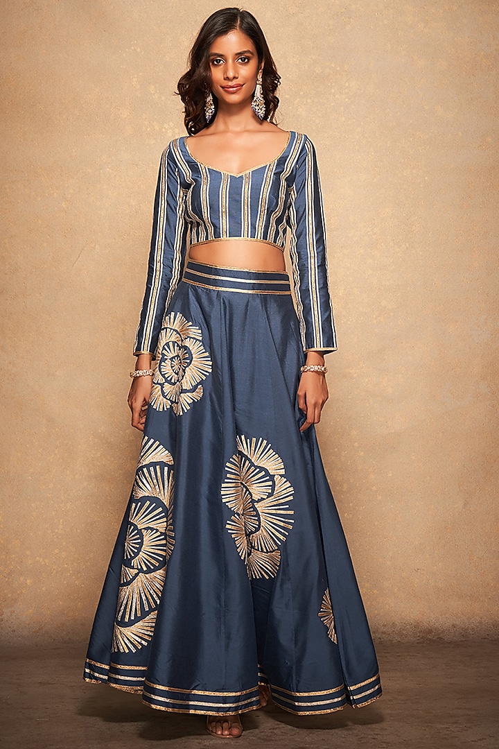 Blue Pure Chanderi Silk Embroidered Blouse by Gulabo By Abu Sandeep