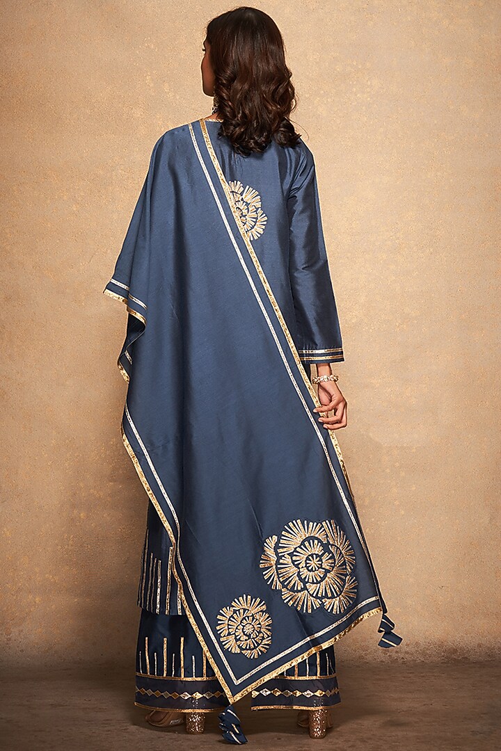 Blue Pure Chanderi Silk Embroidered Stole by Gulabo By Abu Sandeep at Pernia's Pop Up Shop