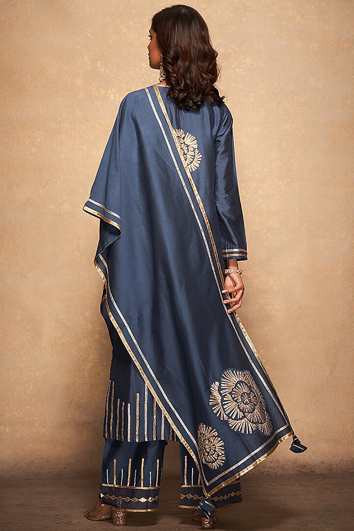 Blue Pure Chanderi Silk Embroidered Stole by Gulabo By Abu Sandeep at Pernia's Pop Up Shop