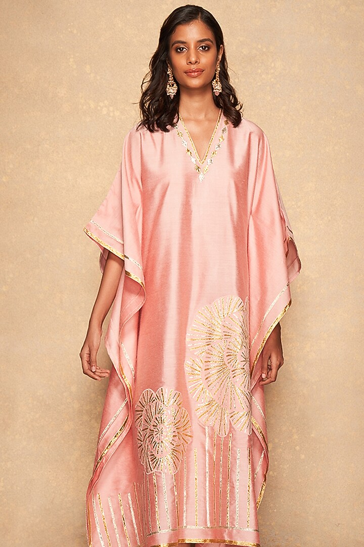 Pink Pure Chanderi Silk Embroidered Kaftan by Gulabo By Abu Sandeep at Pernia's Pop Up Shop