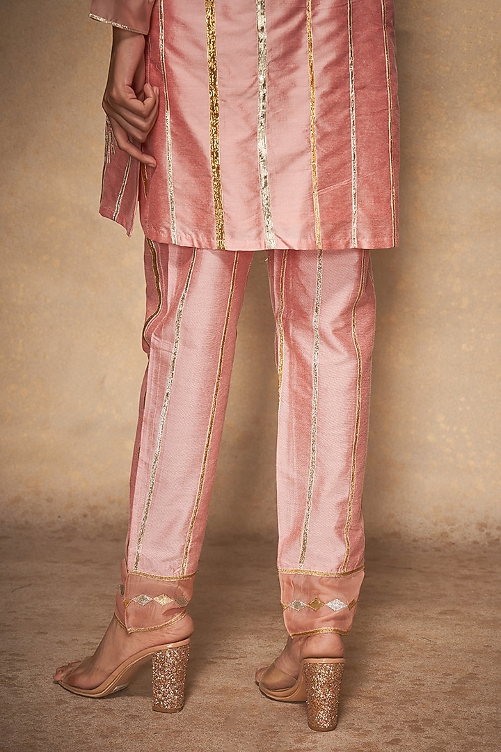 Pink Pure Chanderi Silk Embroidered Pencil Pants by Gulabo By Abu Sandeep at Pernia's Pop Up Shop