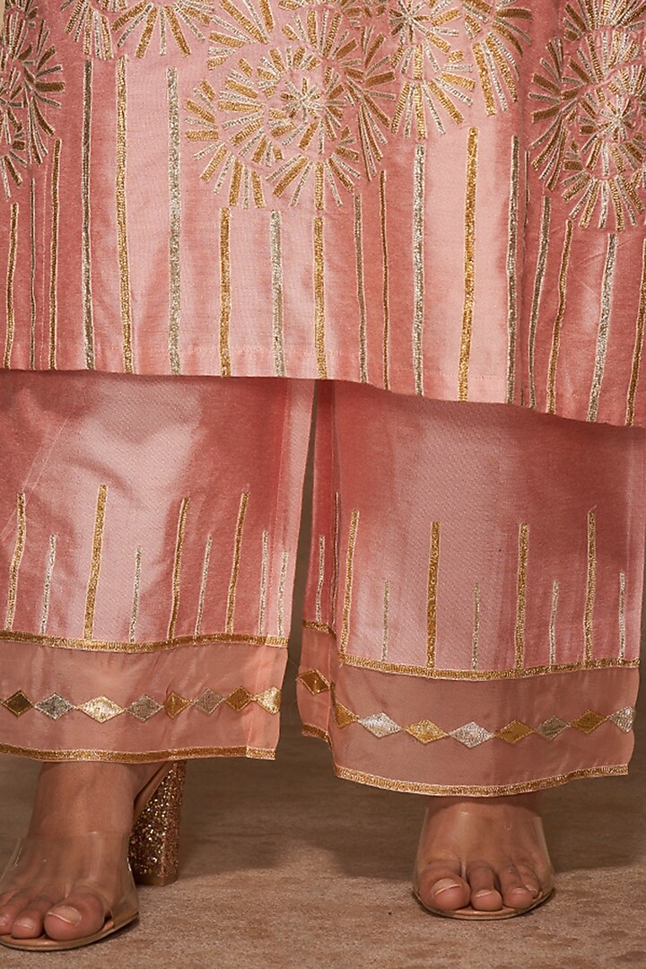 Pink Pure Chanderi Silk Straight Pants by Gulabo By Abu Sandeep at Pernia's Pop Up Shop
