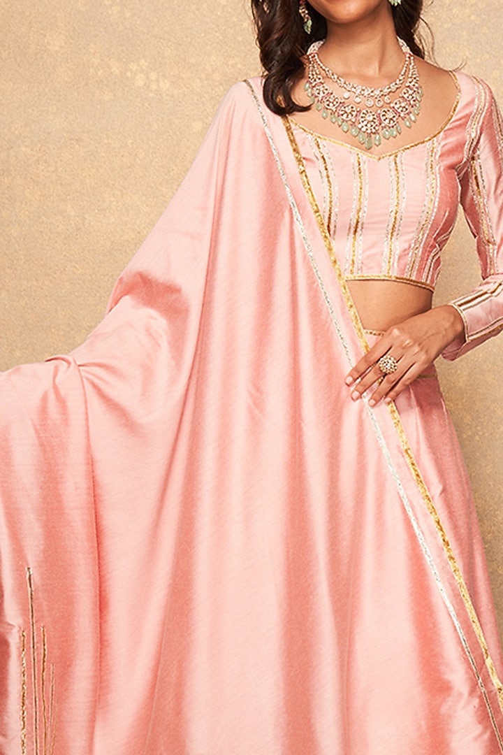 Pink Pure Chanderi Silk Gota Embroidered Dupatta by Gulabo By Abu Sandeep at Pernia's Pop Up Shop