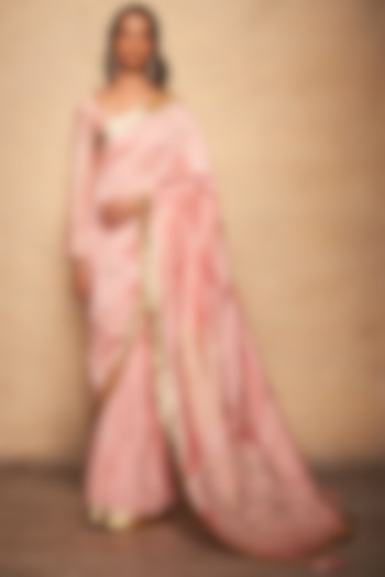 Pink Pure Chanderi Silk Gota Embellished Party Wear Saree Set by Gulabo By Abu Sandeep at Pernia's Pop Up Shop