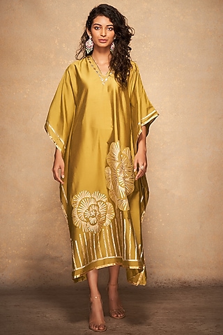 Olive Green Pure Chanderi Silk Kurta by Gulabo By Abu Sandeep