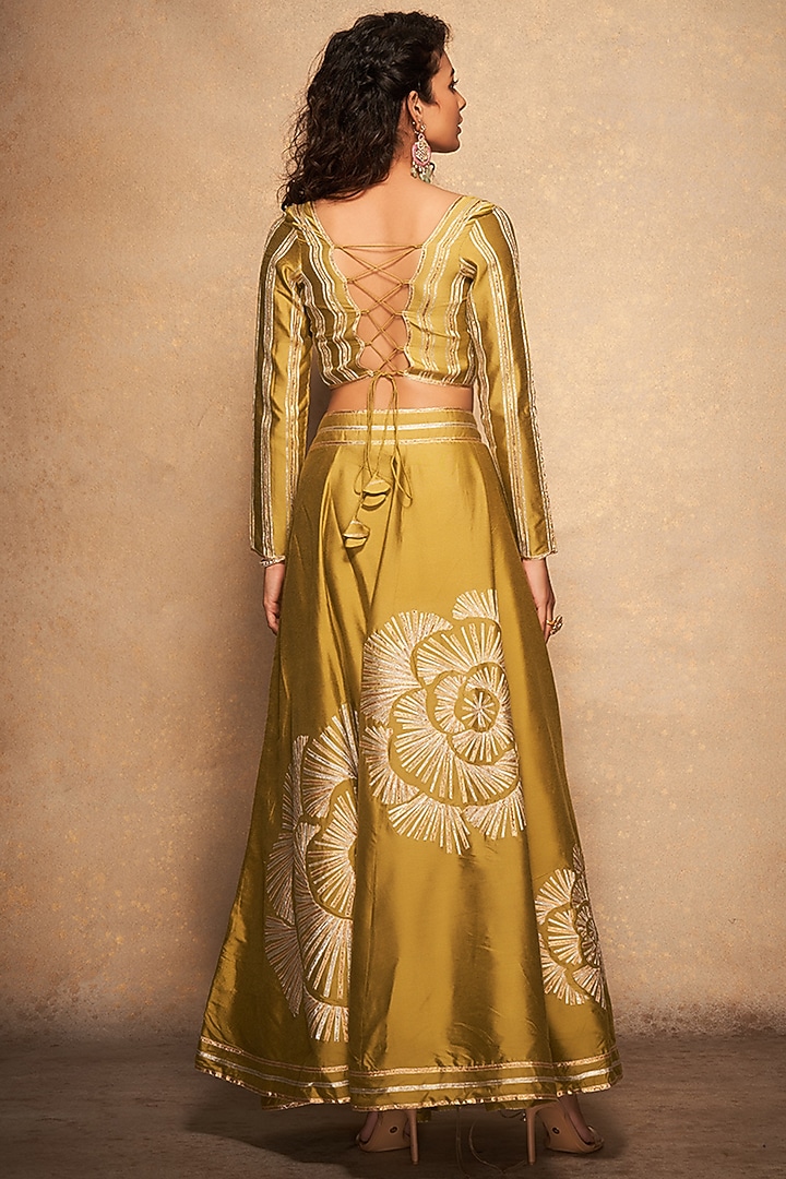 Olive Green Pure Chanderi Silk Blouse by Gulabo By Abu Sandeep at Pernia's Pop Up Shop