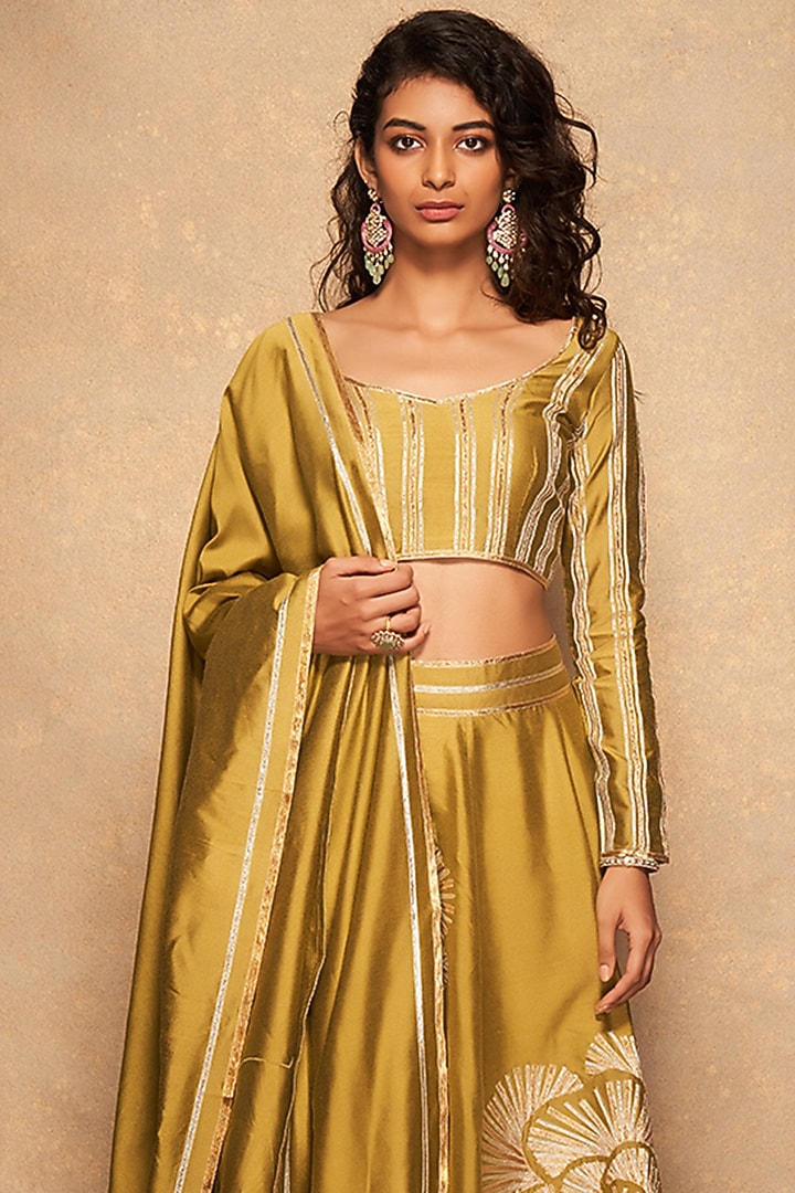 Olive Green Pure Chanderi Silk Blouse by Gulabo By Abu Sandeep at Pernia's Pop Up Shop