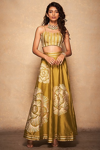 Olive Green Pure Chanderi Silk Blouse by Gulabo By Abu Sandeep