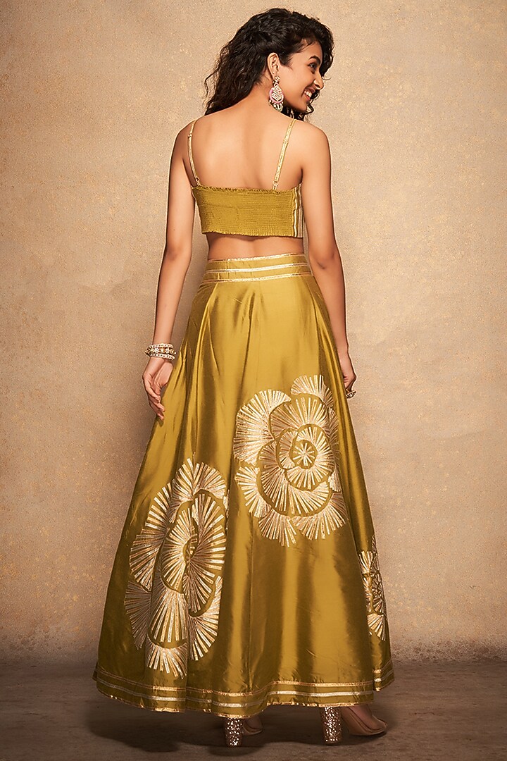 Olive Green Pure Chanderi Silk Blouse by Gulabo By Abu Sandeep at Pernia's Pop Up Shop
